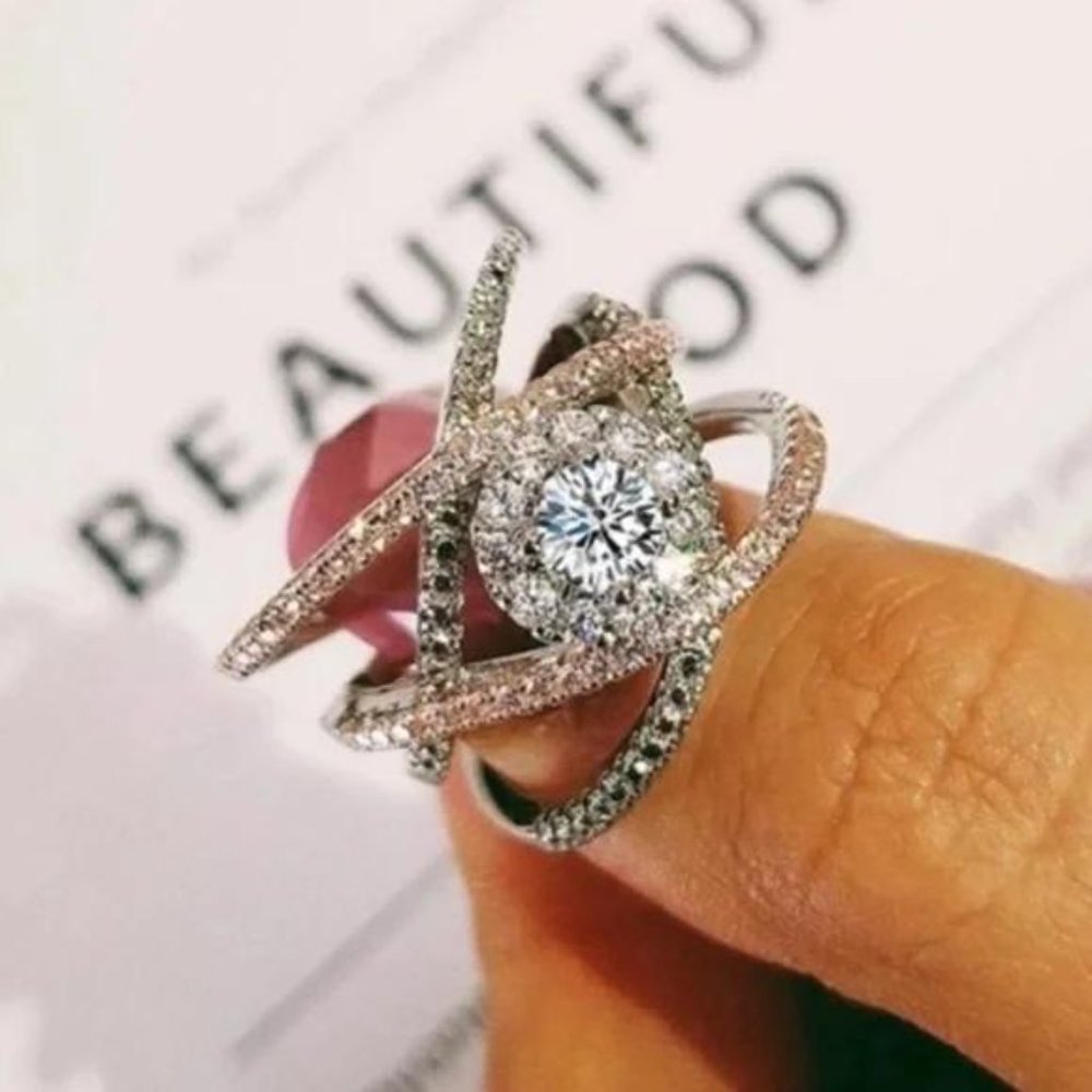 NEW 925 STERLING SILVER ROSE GOLD DIAMOND RING, CUTE RING, SHINY RING. - Picture 3 of 6